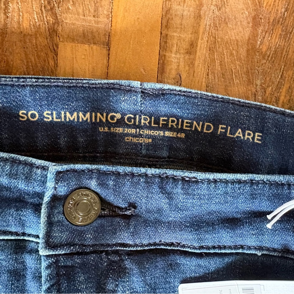 Chico's Dark Blue Embroidered Girlfriend Flare Jeans - NWT - Picture 4 of 6